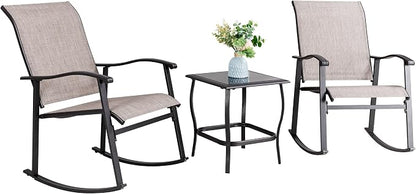 Vongrasig 3 Piece Outdoor Rocking Bistro Set, Textilene Fabric Small Patio by Vongrasig