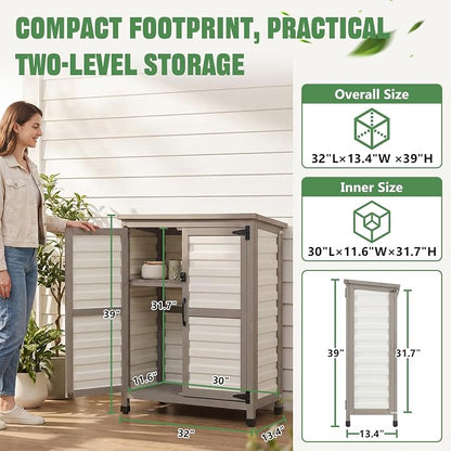 Ketive Outdoor Storage Cabinet, 2-Tier Garden Cabinet - Image 4