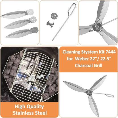 Grill Grates for Weber 22'' 22.5" Charcoal Grill, Cooking Grate Charcoal Grate for Weber 7436 7441 Kettle, Bar-B-Kettle, Master-Touch Grill, One-Touch Cleaning System Kit for We ber 7444