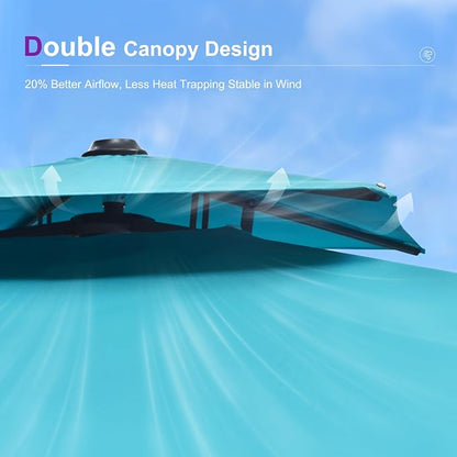PURPLE LEAF Patio Umbrella for Patio 12' X 12' Double Top Turquoise Blue | - Image 8