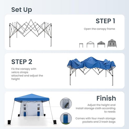 PHI VILLA Canopy with One Sidewalls,Angled Leg 12 x 12 UV Block Sun Shade Canopy Tent Gazebo for Patio Outdoor, Lightweight, Blue
