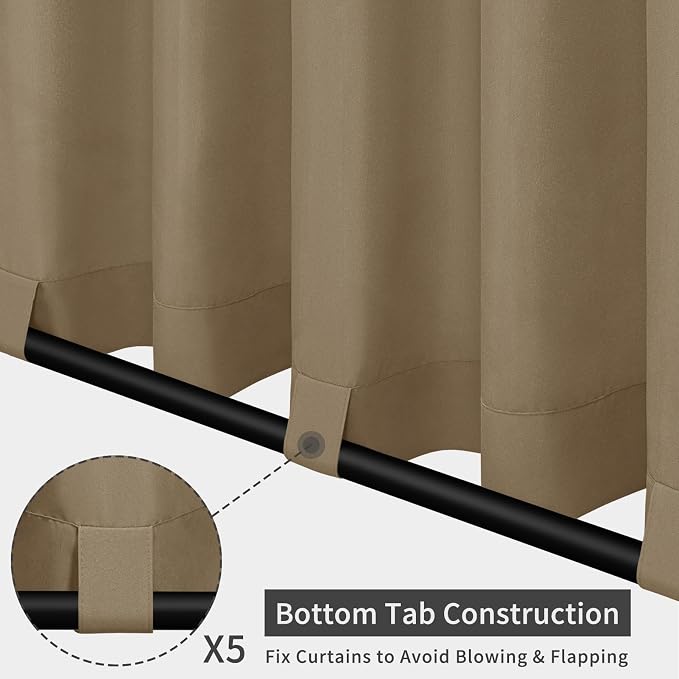Easy-Going Outdoor Patio Curtains 2 Panels, 110x108 inch, Khaki | Privacy - Image 3