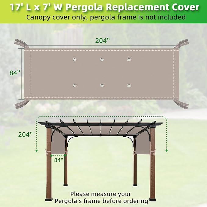 NOVINO Pergola Canopy Cover Replacement Waterproof Pergola Cover, 17x7ft | - Image 2