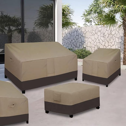 Easy-Going Patio Coffee Table Cover Small Outdoor Rectangular Table Cover, UV Resistant Waterproof Patio Furniture Ottoman Cover (48" Lx28 Wx16 H, Camel/Dark Brown)