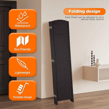 Room Divider 6 Panel Screen 5.6 Ft Tall Partition Room Dividers Brown Privacy Screens Folding Room Separation Free Standing Waterproof Wood Frame Wall Divider