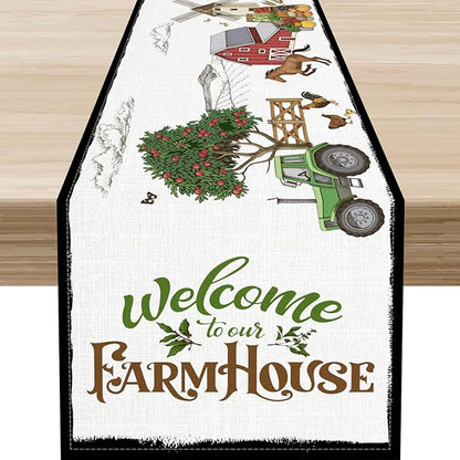 Farmhouse Horse Table Runner, Rustic Rooster Truck Tree Butterfly Animals Coffee Table Center Decor for Family Kitchen and Living Room Outdoor Country Holiday Party Table Decorations, 13" X 36"