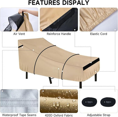 NEVERLAND Waterproof Patio Lounge Chair Cover, Outdoor Chaise Lounge Covers with Heavy Duty Material, 420D Waterproof Outdoor Chairs Cover 82L x 57W x 32H inch Golden