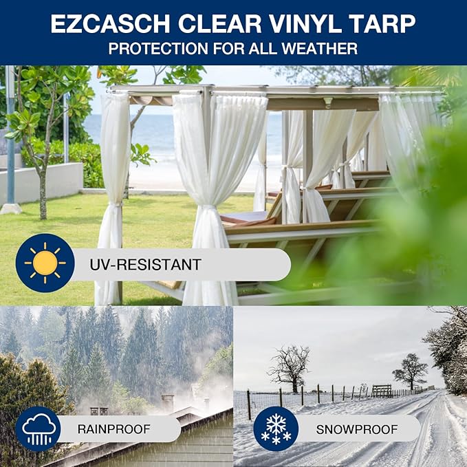 Clear Tarp 6' x 8', 15 OZ Clear Vinyl PVC Tarp Waterproof Tarpaulin 100% Transparent PVC Tarps Upgrade to Double The Cold Resistance-Temperature from -5°F to 140°F