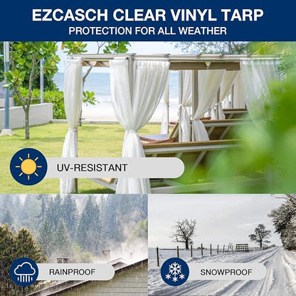 Clear Tarp 10' x 16', 15 OZ Clear Vinyl PVC Tarp Waterproof Tarpaulin 100% Transparent PVC Tarps Upgrade to Double The Cold Resistance-Temperature from -5°F to 140°F