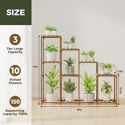 Bamworld Tall Plant Stand Indoor Wood Plant Shelf Outdoor Tiered Plant Rack | - Image 6