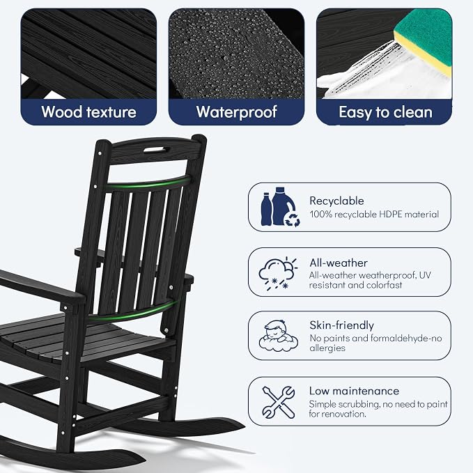 Oversized HDPE Outdoor Rocking Chair Set of 2, All-Weather, Extra Large & Extra - Image 5