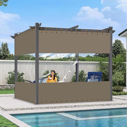 Covers & All Outdoor Clear Panel Curtain, 12 oz Vinyl Outdoor Curtains for Patio, Weather Resistant Waterproof Tarp with Brass Grommets for Pergola, Porch, Gazebos, Balcony (8'H x 8'W Feet, Beige)