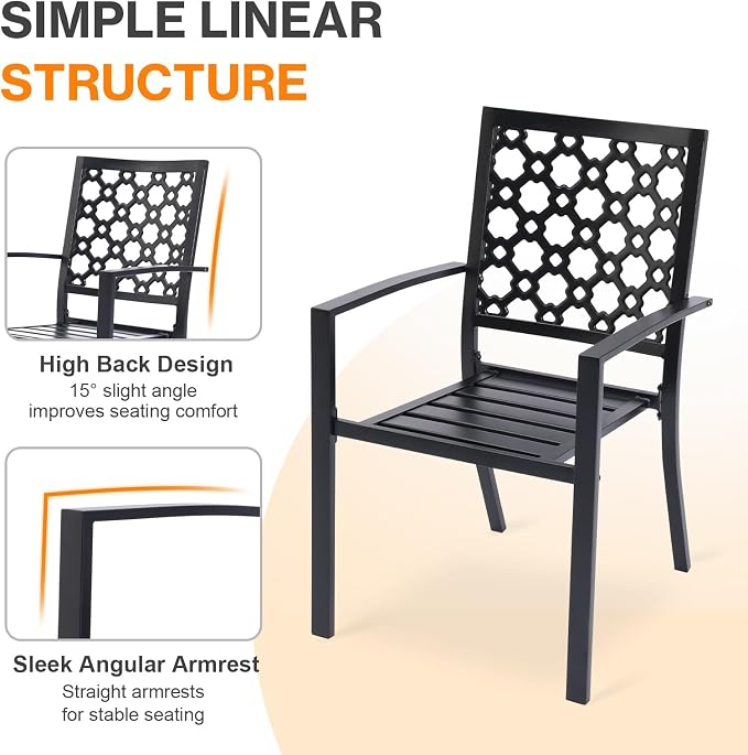 Patio Dining Chairs Set of 2, Stackable Metal High Back Chairs Set - Image 4