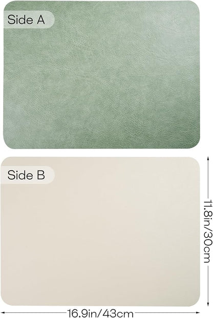 Faux Leather Placemats Set of 6 Table Mats Heat Resistant Reversible Place Mats, Waterproof Wipeable Dining Table Placemats for Home Party Outdoor, 16.9 x 11.8 inches (Sage Green/White)