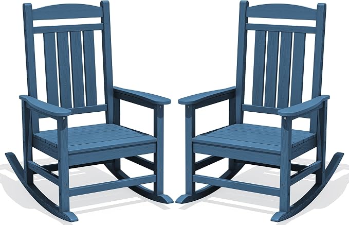 Oversized Outdoor Rocking Chairs Set of 2, HDPE Porch Rockers by KINGYES