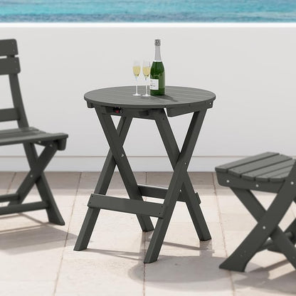Costaelm Paradise HDPE Outdoor 24.5 Inch Round Portable Folding Patio Dining Table, Gray