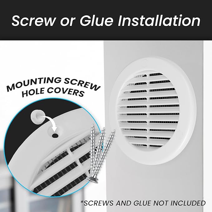 Repa Market 4 Inch (Opening) White Round Air Vent Cover - Pack of 5 Plastic Fresh Air Intake Vent - Grill Cover with Nylon Mesh Screen - Wall or Ceiling HVAC Return Air Register - Modern Soffit Vents
