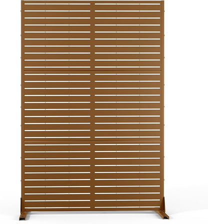 Metal Privacy Screen Outdoor 72" H×47" W, Freestanding Decorative Privacy Screen for Balcony Yard&Garden,Privacy Fence-Brown&Louvered