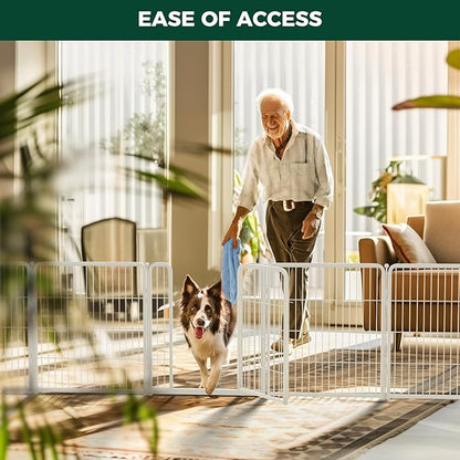FXW Dog Gate Extra Wide Designed for Indoor Use, Adjustable Width Up to 219-inch Wide (32" H 8 Wire Panels for Small and Medium Dogs), White