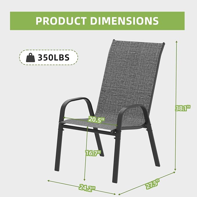Patio Chairs Set of 6, Outdoor Stackable Dining Chairs - Image 3