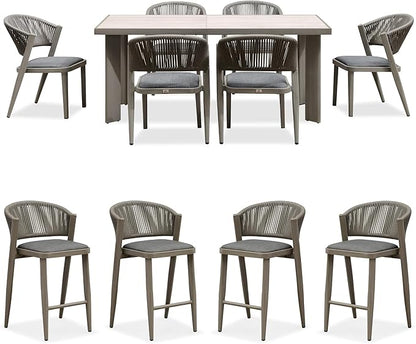PURPLE LEAF 7-Piece Patio Dining Set Outdoor Furniture Rectangular Table and Chairs Set with Aluminum Frame and Wicker Rattan for Garden Deck Backyard Kitchen Gray Outdoor Set with Counter Stools