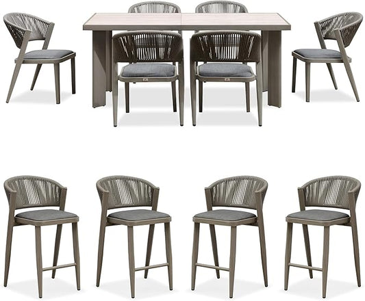 PURPLE LEAF 7-Piece Patio Dining Set Outdoor Furniture Rectangular Table and Chairs Set with Aluminum Frame and Wicker Rattan for Garden Deck Backyard Kitchen Gray Outdoor Set with Counter Stools