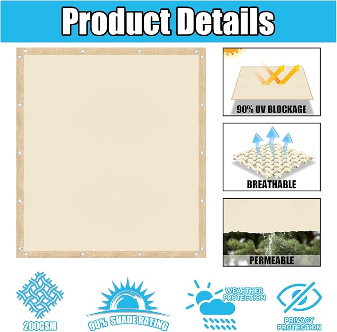 Amagenix 90% Pergola Shade Cover 10' X 10' Sun Shade Cloth - Image 3