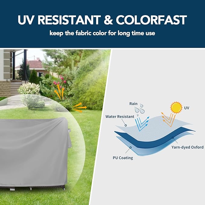 Easy-Going Round Patio Furniture Cover Waterproof Outdoor Dining Table and Chair Cover Anti-UV Outside Sectional Sofa Set Covers (96"DIA x 28"H, Grey)