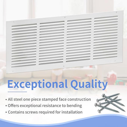 24"W x 10"H [Duct Opening Size] Steel Return Air Grille, Air Return Vent Cover for Ceiling and Sidewall - HVAC Air Vent Covers - [Outer Dimensions: 25.75"W x 11.75"H]