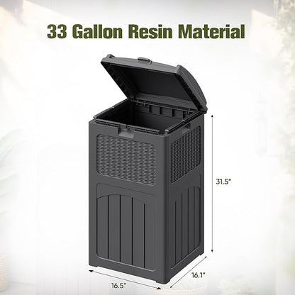 Devoko 33 Gallon Outdoor Trash Can, Hideaway Garbage Bins with Tiered Lid, Waterproof Resin Outside Waste Bins for Patio, Outside Pool, Backyard and Deck (1, Gray)
