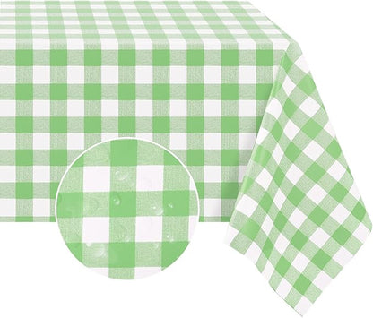 Romanstile Rectangle Vinyl Tablecloth, 100% Waterproof Buffalo Gingham Plastic Table Cloth, Heavy Duty Wipeable Checkered Table Covers for Outdoor, Camping, Picnic, Patio - 54 x 120, Light Green
