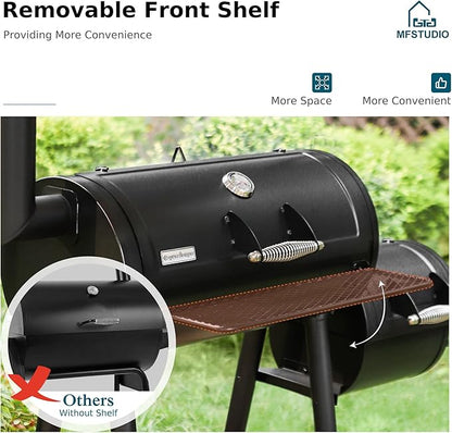 MFSTUDIO Heavy Duty Charcoal Wood Offset Outdoor Smoker Grill, Charcoal Grill with Smoker Combo for BBQ Grilling, 512 SQ.IN.
