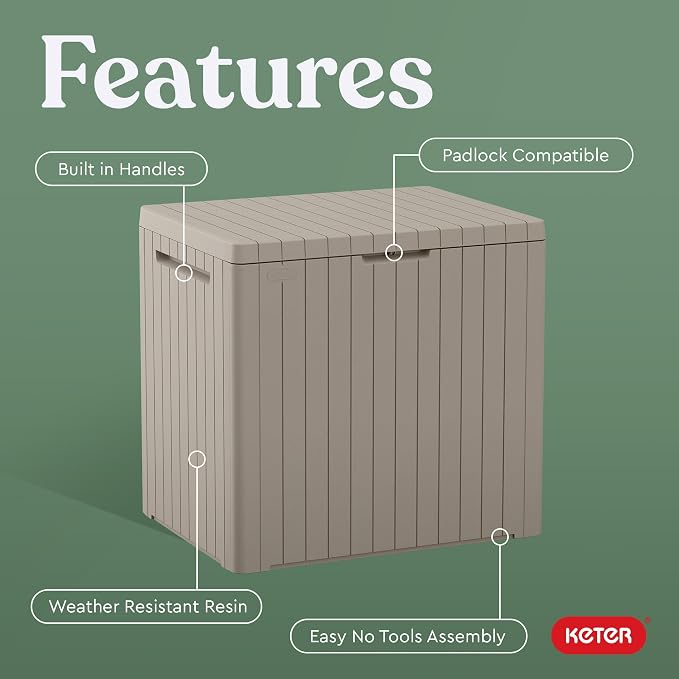 Keter City 30 Gal Outdoor Storage Box and Patio Side Table | Beige, Weatherproof - Image 4