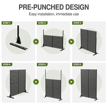 Casaphoria 72" H x 47" W Metal Outdoor Privacy Screen, Freestanding Decorative Divider for Patio, Deck, Balcony, and Garden with Stable Base, Black Helen