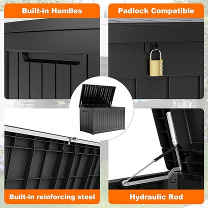 PatioZen 280 Gallon Resin Deck Box, Lockable Weatherproof Outdoor Storage Box - Image 5