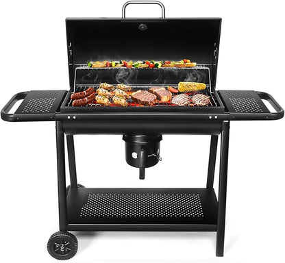 Charcoal BBQ Outdoor Grills: Spacious Barbecue Barrel Grill with Side Tables - Premium Charcoal BBQs for Patio Cooking Backyard Grilling Tailgating Camping Picnic Party