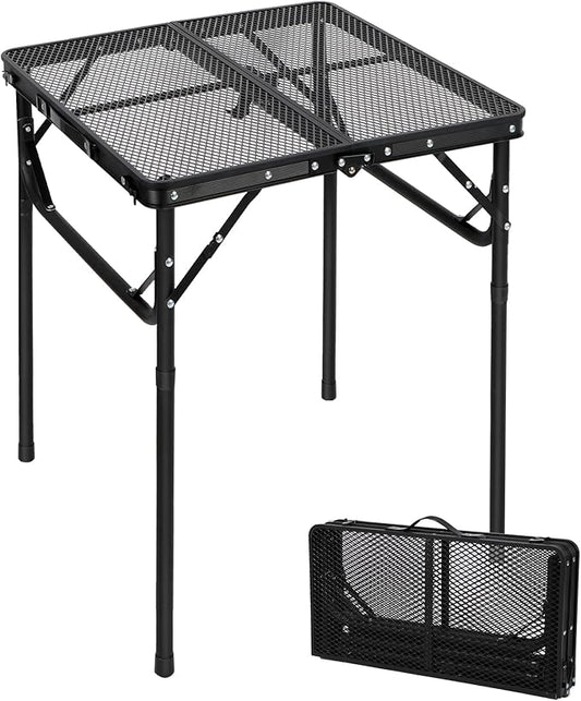 RedSwing Portable Grill Table for Outside, Aluminum Square Folding Grill Stand Table for Outdoor Camping Picnic BBQ, Lightweight Adjustable Height, 24"x24", Black
