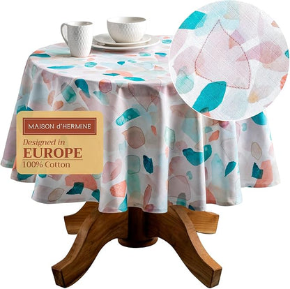 Maison d' Hermine Table Cloth Round Table 100% Cotton 63 Inches Tablecloth Reusable Decorative Everyday Use for Dining Room, Farmhouse, Home, Party, Festive & Wedding Spring Summer - Summer Picnic