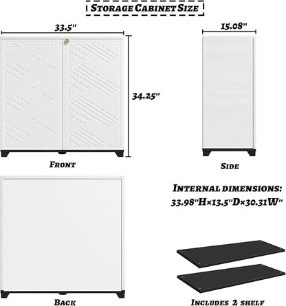Outdoor/Indoor Storage Box,Resin and Plastic Storage Cabinet Waterproof,Outdoor Cabinet for Patio/Garden/Balcony/Backyard/All Room (with 2 Shelves)-White