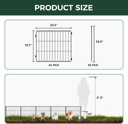 FXW Decorative Garden Fence for Yard - 20in(H) x 44.4ft(L) 24 Panels - Metal Fencing Panels - Animal Barrier Border for Dogs & Rabbits, Flower & Plant Edging