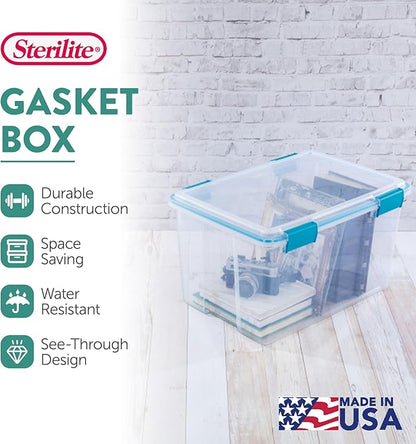 Sterilite 4-Pack Gasket Box, Weather-Resistant Storage Bins with Latching Lids, 54 Quart - Heavy-Duty Organizing Containers for Closet, Bathroom, and Office