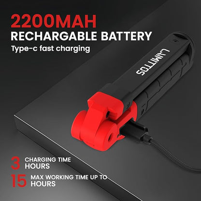 Rechargeable Work Light 2200mAh Magnetic LED Work Light Flashlight Mechanic Light Tool for Men Him, Foldable Lamp with Hook for Car Repair Emergency BBQ Grill