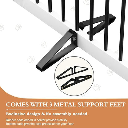 Freestanding Dog Gates with Door Walk Through, 80 inch Wide Gates Indoor, Dog Fences Indoor, Support Feet Included, 4 Panels, 32" Tall, White & Black