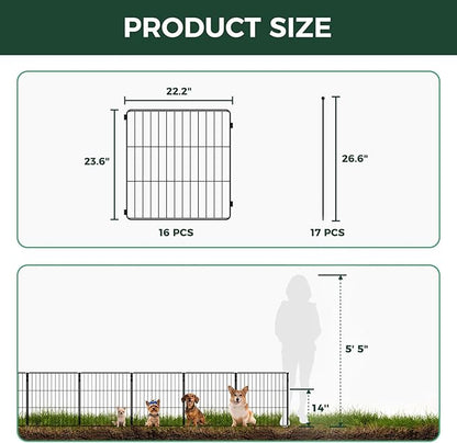 FXW Decorative Garden Fence for Yard - 24in(H) x 29.6ft(L) 16 Panels - Metal Fencing Panels - Animal Barrier Border for Dogs & Rabbits, Flower & Plant Edging