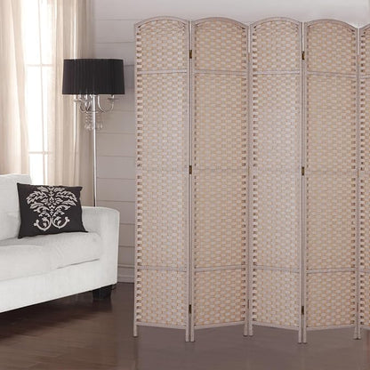Room Divider 6 Panel Screen 5.6 Ft Tall Partition Room Dividers Beige Privacy Screens Folding Room Separation Free Standing Waterproof Wood Frame Wall Divider