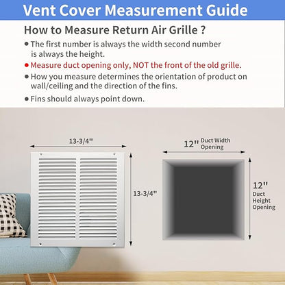 12"W x 12"H [Duct Opening Size] Steel Return Air Grille, Air Return Vent Cover for Ceiling and Sidewall - HVAC Air Vent Covers - [Outer Dimensions: 13.75"W x 13.75"H]