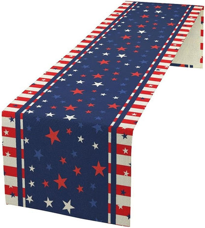 4th of July Table Runner, America Stars Stripes Patriotic Independence Memorial Day Table Runner for Kitchen Dining Home Party Holiday 13x90in