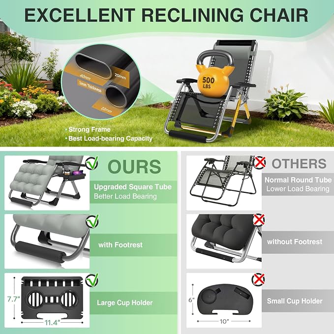 Suteck Oversized Zero Gravity Chair, Upgraded Lock and Footrest, Reclining - Image 5