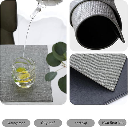 Faux Leather Placemats for Dining Table Set of 6, Heat Resistant Reversible PU Table Mats, Waterproof Wipeable Place Mats, 13"x18", Grey