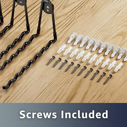 Garage Hooks 4-Pack, 11.8" Long Large Shed Storage Hanger Garden Tool Hook Heavy Duty Wall Mount Double Holder with 2 Extension Cord Storage Straps, Organize Yard Utility Hanging Ladder Black